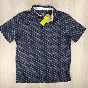 Puma Golf Mens Palm Tree Polka Dot Performance Polo Shirt Navy Blue‎ 821549-03 L